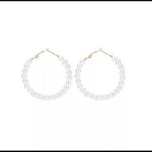 White Pearl & Gold Hoop Earrings NWT
